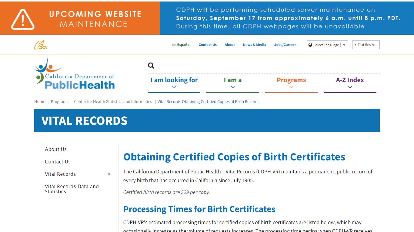 Vital Records Obtaining Certified Copies of Birth Records - California